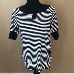 Joan Vass Navy/White Striped Sweater (M)